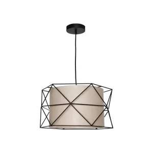 BARKLEY 1 Light Black Metal Geometric Pendant with Fawn Shade - E27 (BARK1P)