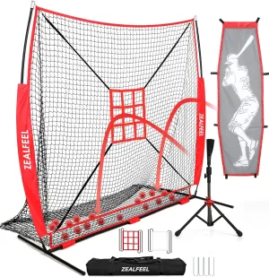 Baseball Net, 7x7 ft Pitching & Batting Net with Dummy Batter, Large Ball Collection System, 2 Strike Zones, Batting Tee, Carry Bag, Baseball Softball Net for Batting Pitching Hitting