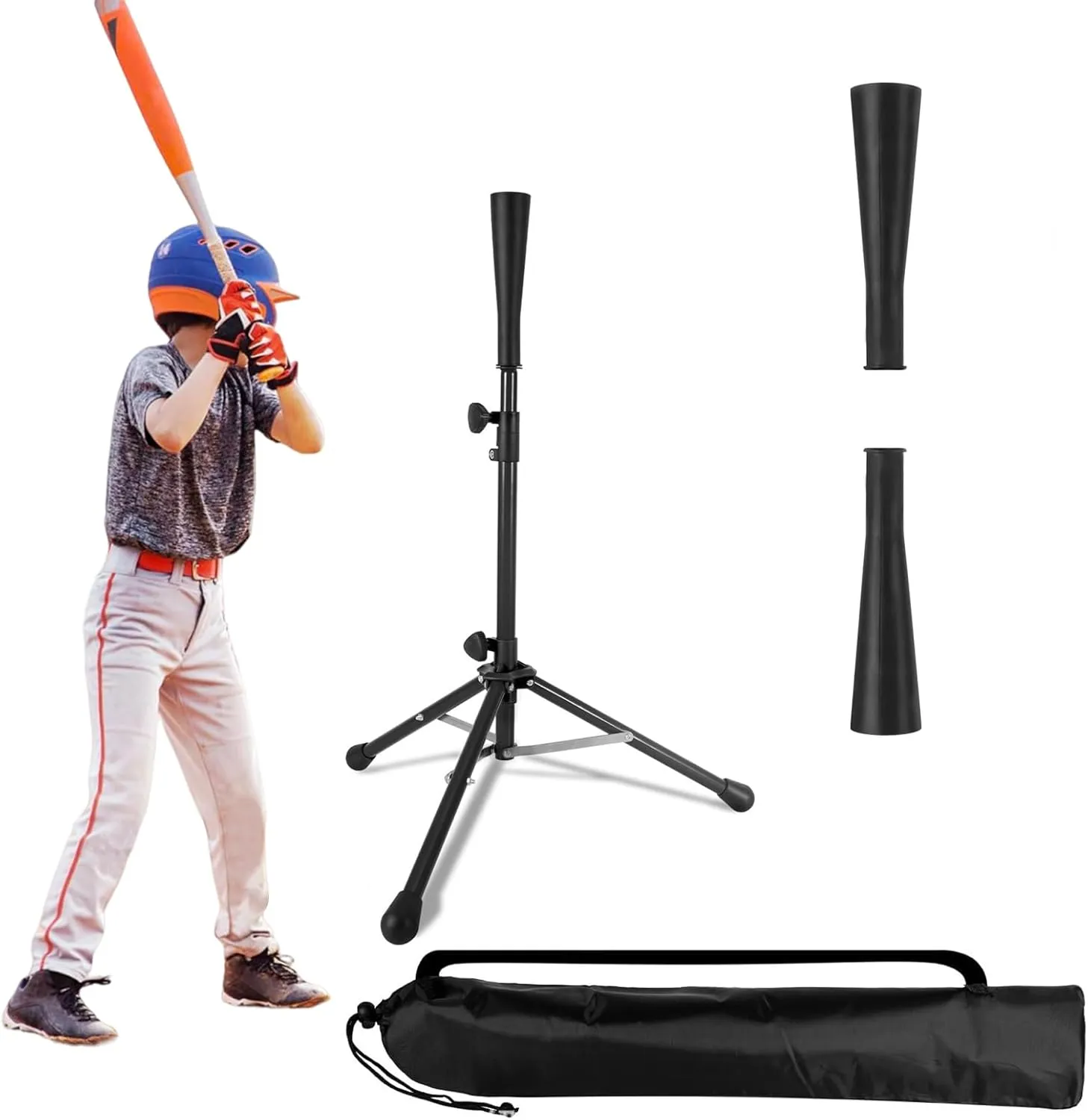 Baseball Tee for Kids,Batting Tee Softball Travel Portable Tee with 2 PCS Replaceable Rubber Top,Heavy Duty Base Hitting Tee with Carry Bag and Rubber Top for Youth Practice Training