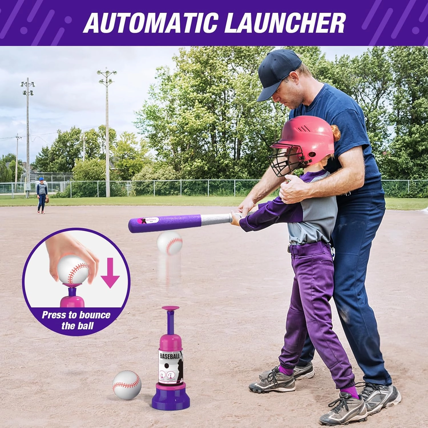 Baseball Set - 3 Ways to Play, Adjustable Height, Easy to Assemble, Safe & Sturdy, Ideal Sport Gift for Kids