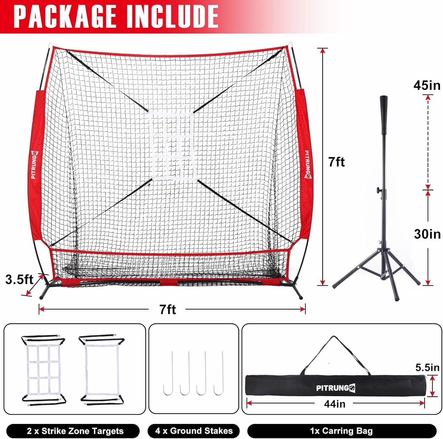 Baseball Softball Tee Batting Tee for Hitting T tee Ball Set Stand Baseball Softball Hitting Pitching Screen Net for Kids Teens Batting Net Set Training Equipment W/Carry Bag for Outdoor