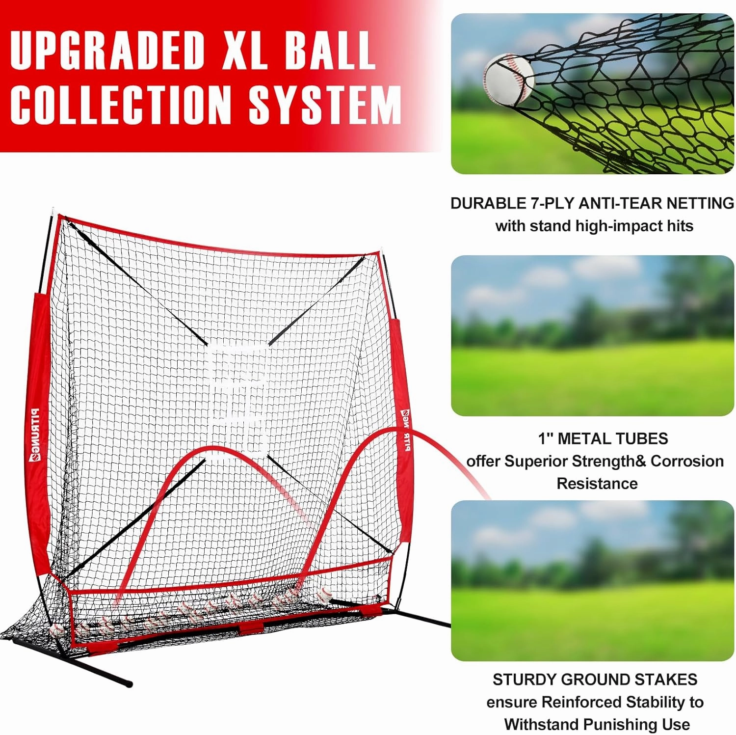 Baseball Softball Tee Batting Tee for Hitting T tee Ball Set Stand Baseball Softball Hitting Pitching Screen Net for Kids Teens Batting Net Set Training Equipment W/Carry Bag for Outdoor
