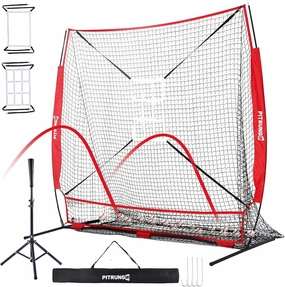 Baseball Softball Tee Batting Tee for Hitting T tee Ball Set Stand Baseball Softball Hitting Pitching Screen Net for Kids Teens Batting Net Set Training Equipment W/Carry Bag for Outdoor