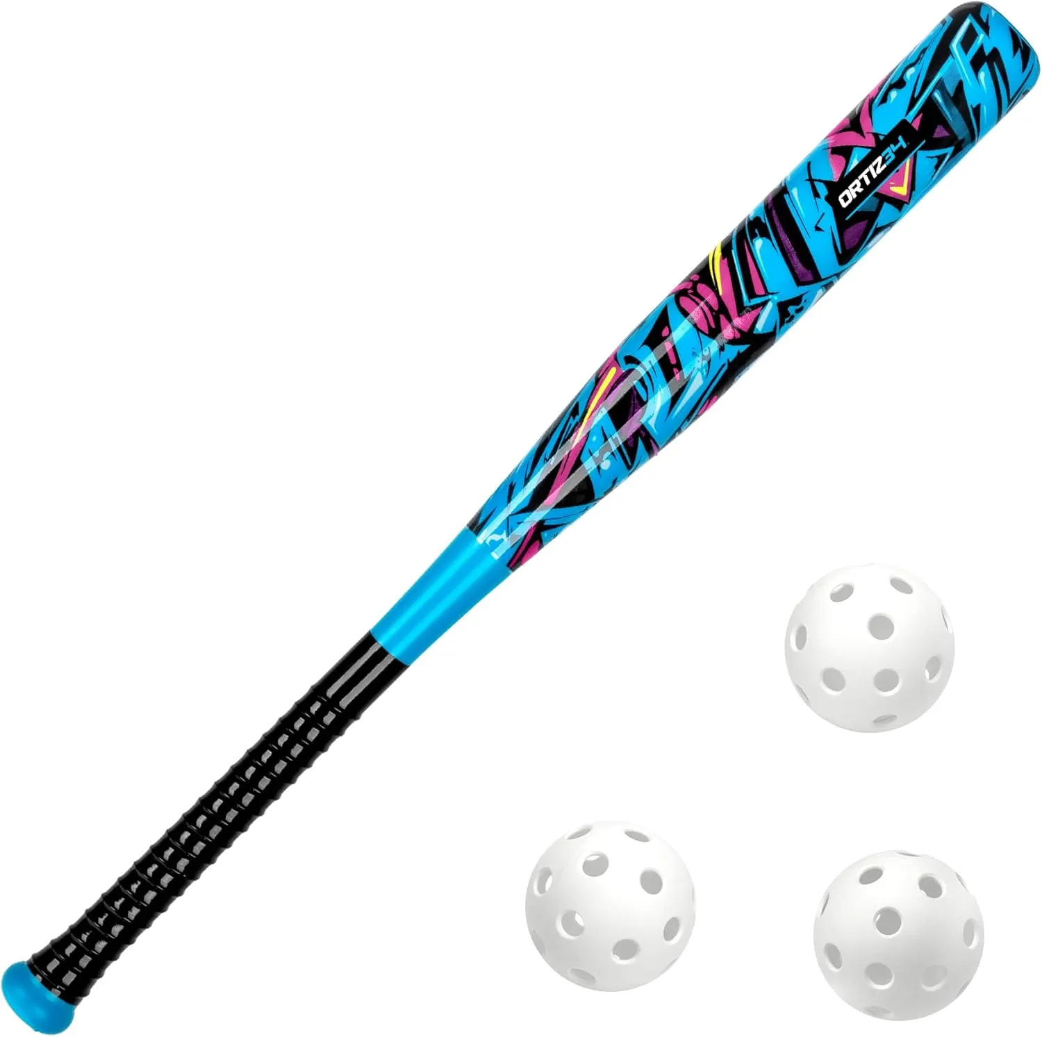 Bat & Ball Set - Graffiti Plastic Bat & Ball Homerun Set- David Ortiz Backyard Baseball Set for Youth, Kids, Teenagers, Adults