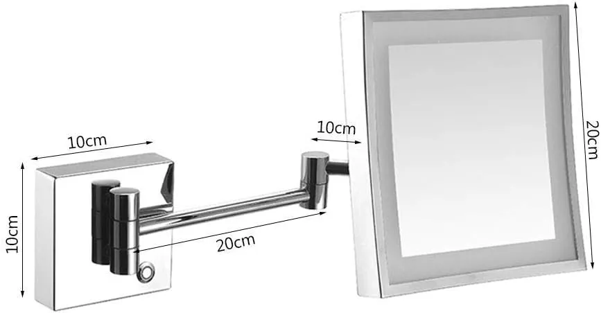 Bathroom Shaving Mirror Wall Mounted LED Illuminated Makeup Mirror with 3X Magnifying Touch Screen Swivel Extendable Square Vanity Mirror UK Plug (Color : Chrome)