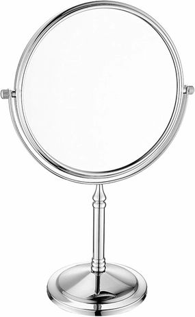 Bathroom Mirror 8 Inch Countertop Makeup Mirrors, Double Sided Standing Vanity Mirror with Magnification, 360° Swivel Tabletop Cosmetic Shaving Mirrors (Color : Silver, Size : 3X)