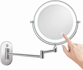 Bathroom Mirror Wall Mounted Makeup Mirror 8-Inch Two-Sided 10X Magnification Led Touch Dimming 360&Deg; Swivel Extending Folding for Hotel Vanity Battery Operated Makeup and Shaving