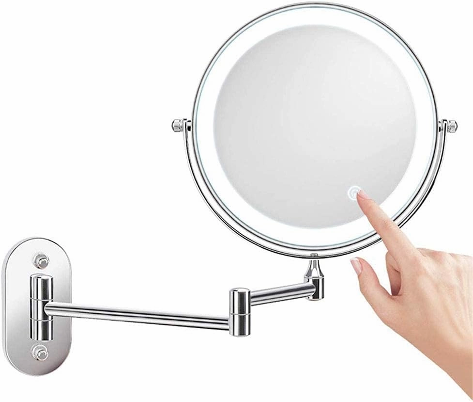 Bathroom Mirror Wall Mounted Makeup Mirror 8-Inch Two-Sided 10X Magnification Led Touch Dimming 360&Deg; Swivel Extending Folding for Hotel Vanity Battery Operated Makeup and Shaving