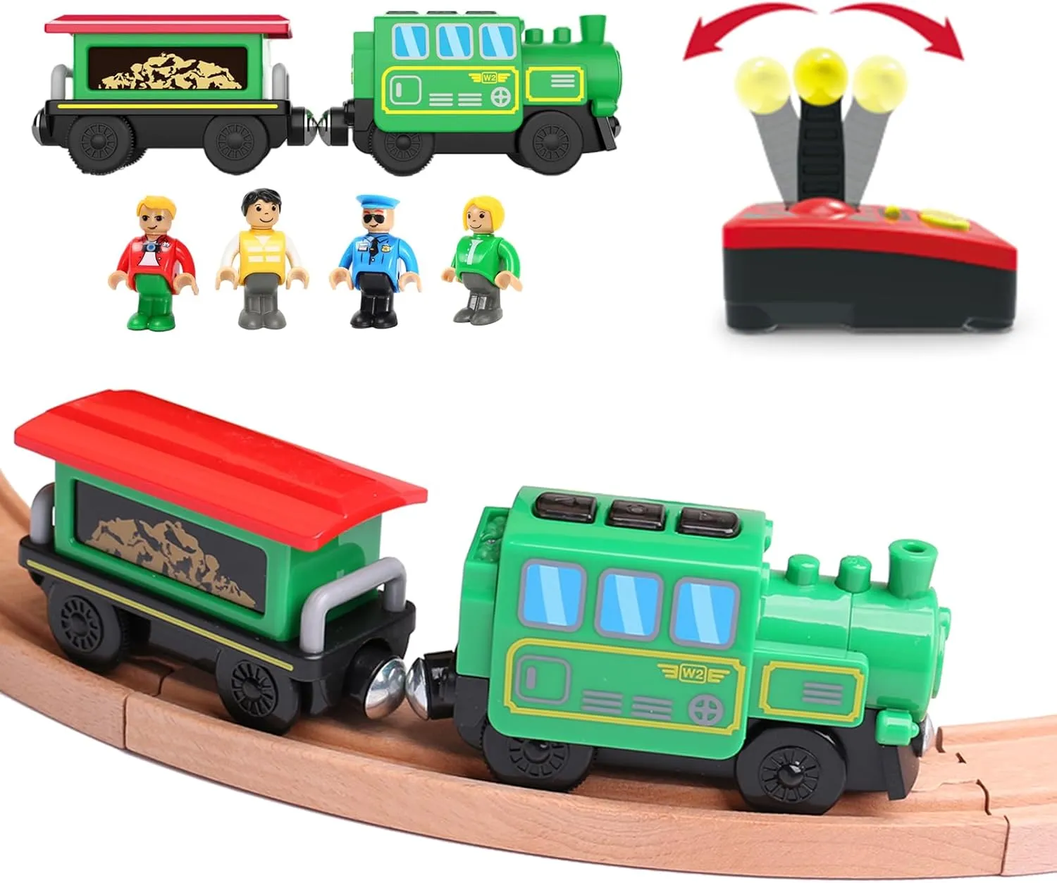 Battery Operated Train Set for Wooden Train Track,Electric Magnetic Locomotive Train Set Remote Control Train Vehicles Toy with Figures for Toddlers