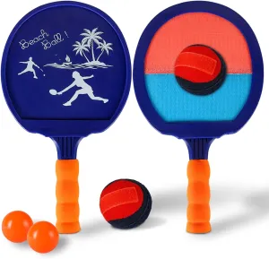 Beach Paddle Ball Set, Beach Ball Game Toy for Kids and Adults, Catch Paddle Game Set with Hook and Loop Ball and Soft Foam Handle – Outdoor, Backyard, Lawn, Beach, Park