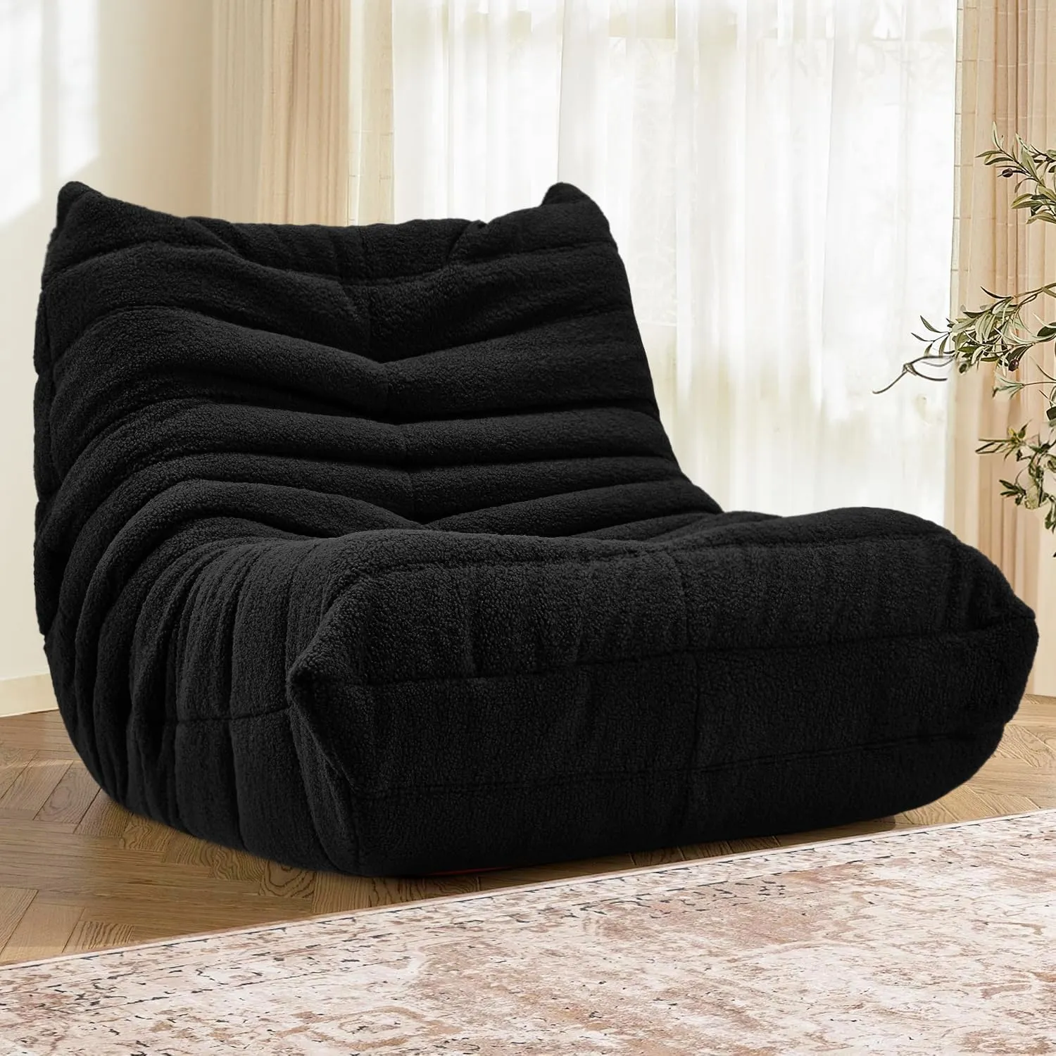 Bean Bag Chair Big Beanbag Chair for Adults Fireside Bean Bag Lounger Memory Foam Chair for Home, Apartment or Gaming Venue (BLACKTEDDY)