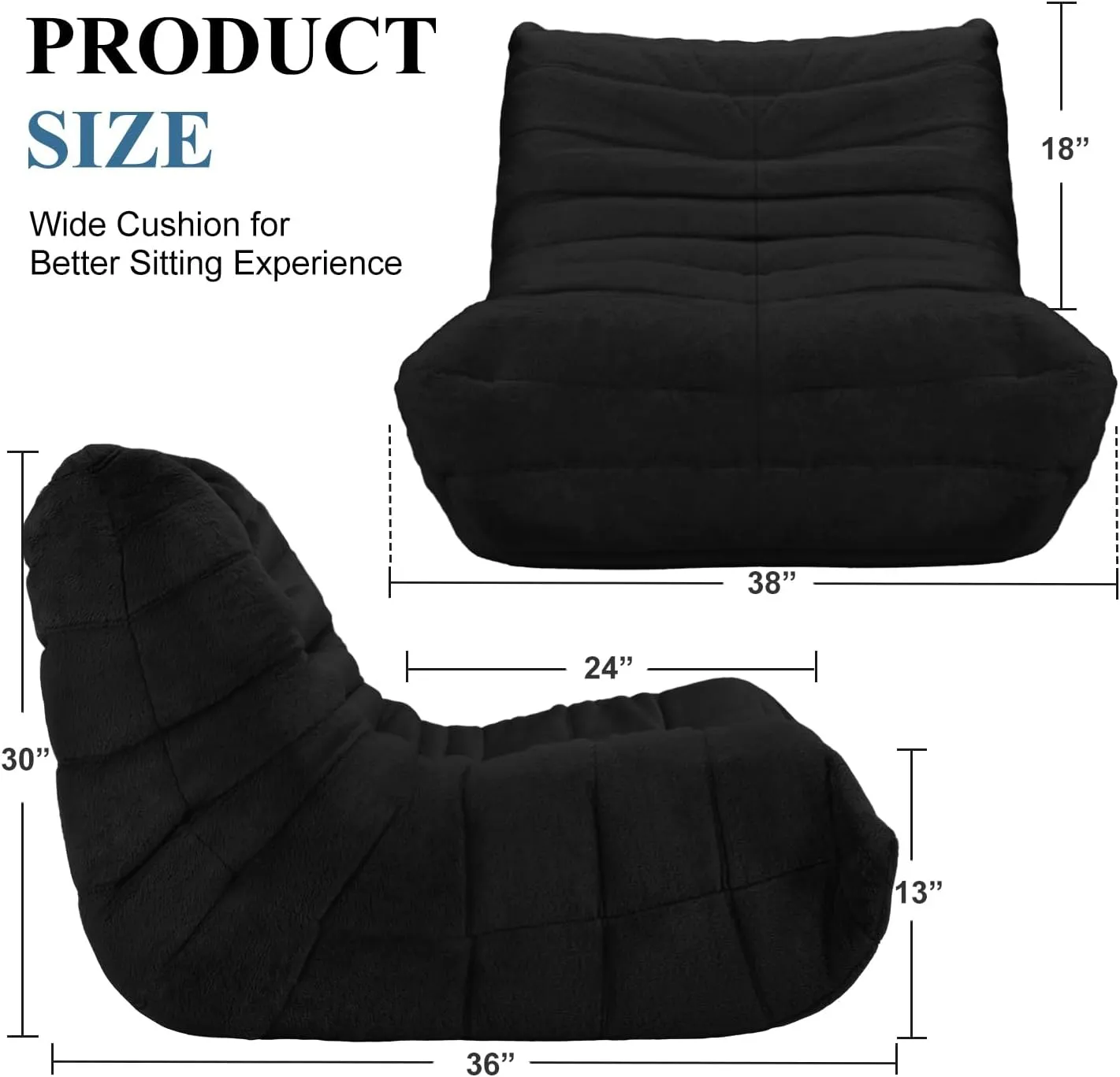 Bean Bag Chair Big Sofa Beanbag Chair for Adults Fireside Chair Bean Bag Lounger with Memory Foam Filled for Home,Apartment or Gaming Venue(Black Plush)
