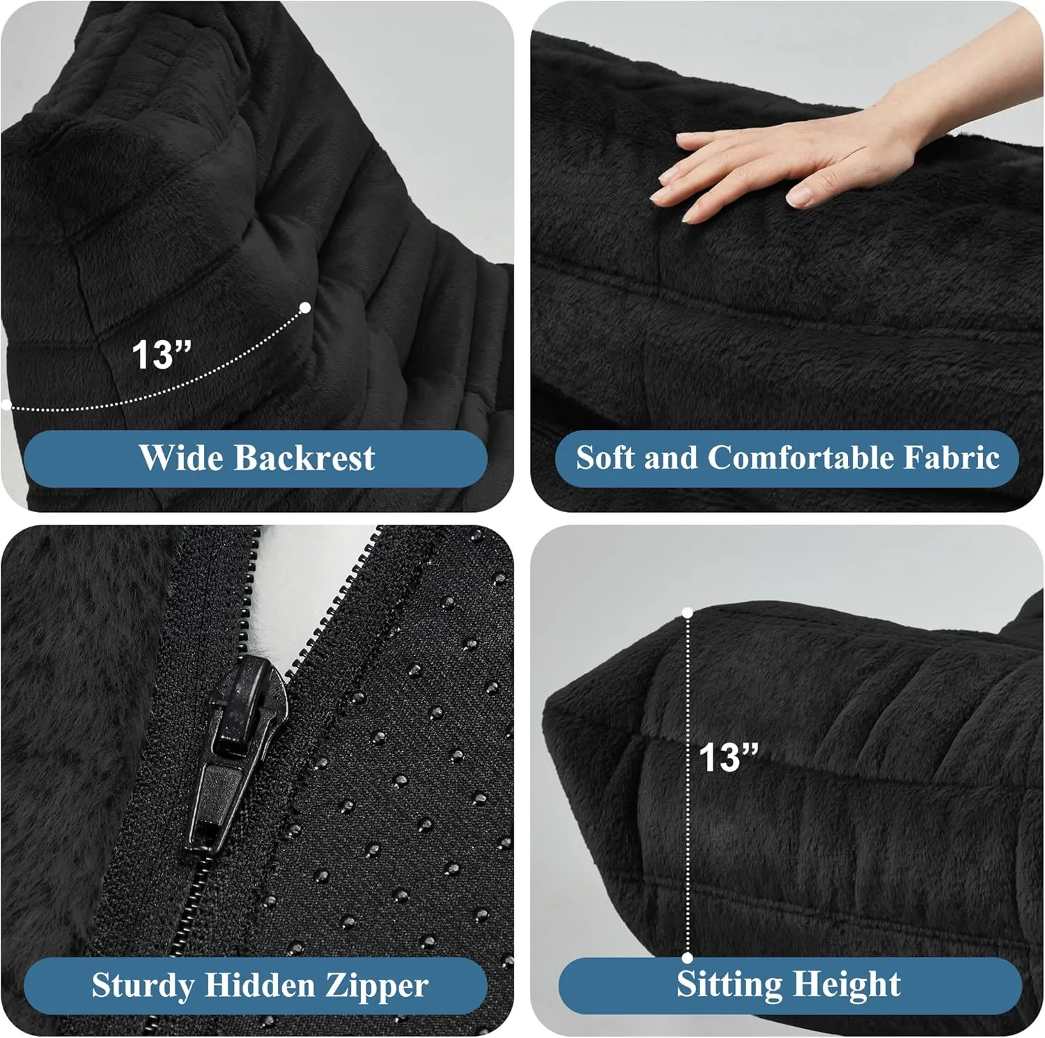 Bean Bag Chair Big Sofa Beanbag Chair for Adults Fireside Chair Bean Bag Lounger with Memory Foam Filled for Home,Apartment or Gaming Venue(Black Plush)