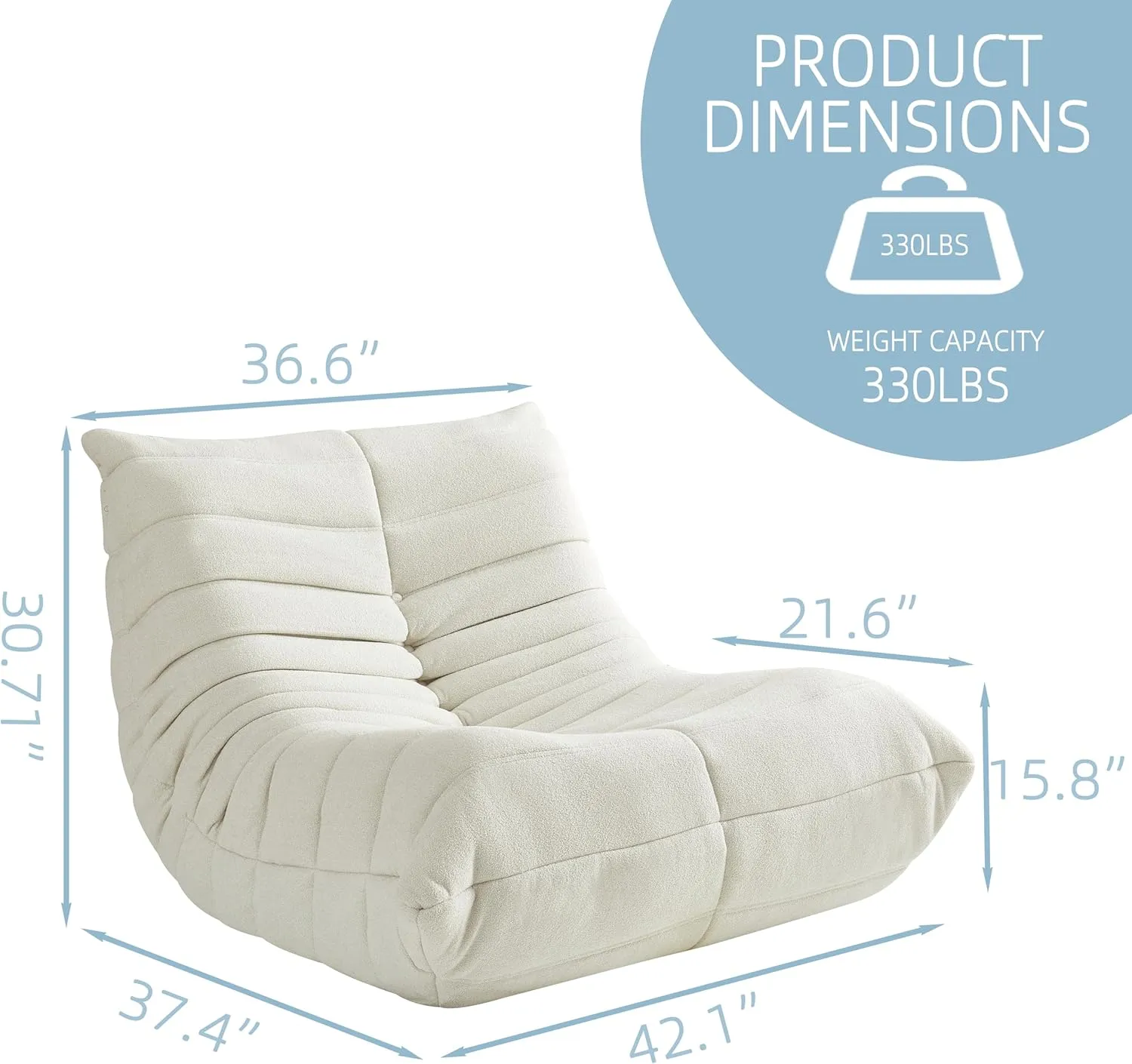 Bean Bag Chair - Floor Sofa Chair Teddy Fabric Togo Lazy Sofa Couch Corner Chair Lounge for Living Room Apartment Bedroom Balcony, Large Bean Bag Fireside for Adults, Beige