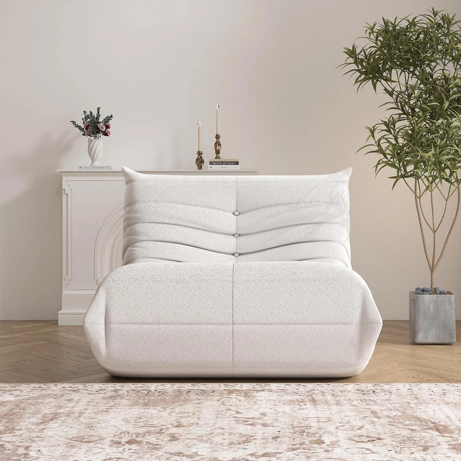 Bean Bag Chair for Adults, Oversized Fireside Chair Comfy Lazy Floor Sofa, Single Seat Sofa Couch Memory Foam Bean Bag Chair for Living Room, Bedroom Apartment Office (Beige)