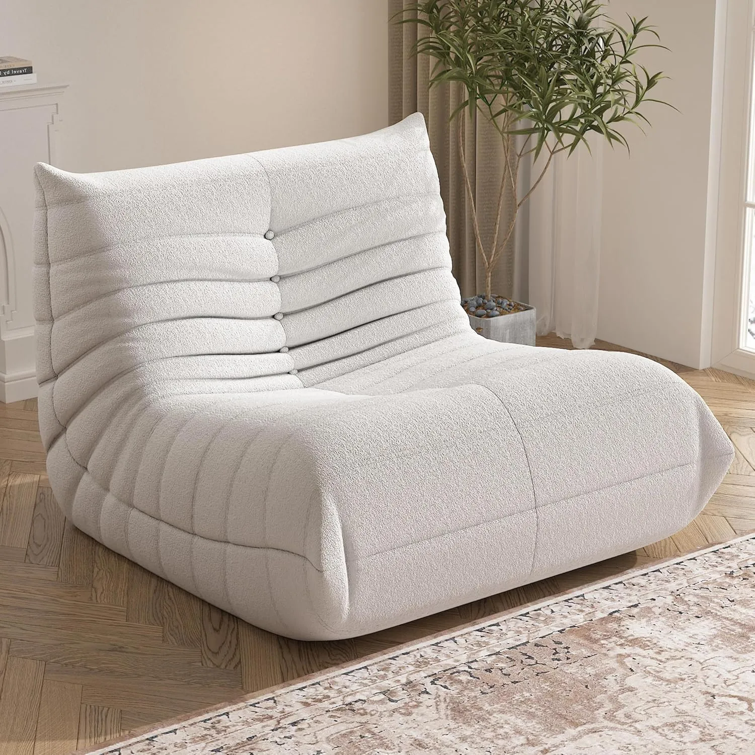 Bean Bag Chair for Adults, Oversized Fireside Chair Comfy Lazy Floor Sofa, Single Seat Sofa Couch Memory Foam Bean Bag Chair for Living Room, Bedroom Apartment Office (Beige)
