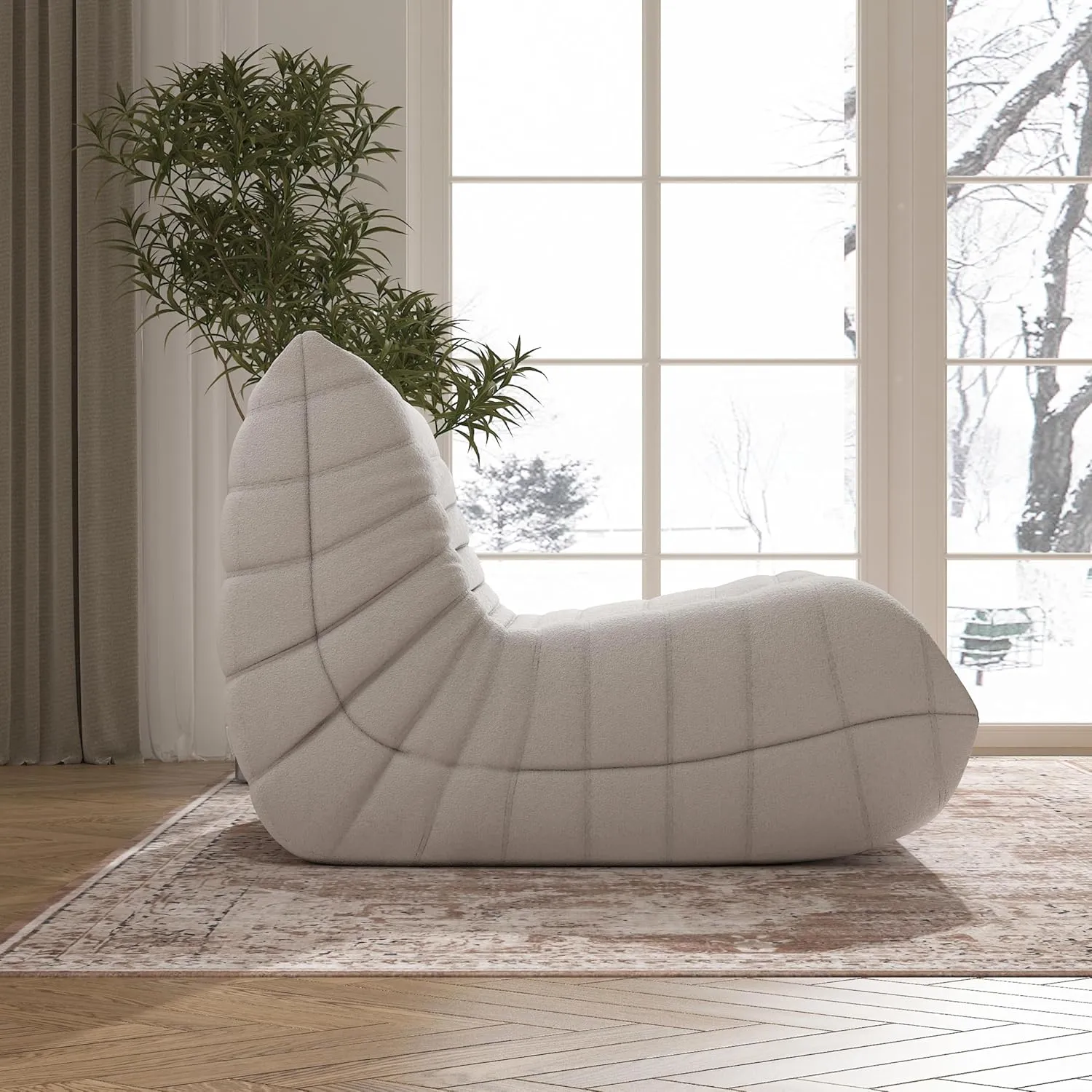 Bean Bag Chair for Adults, Oversized Fireside Chair Comfy Lazy Floor Sofa, Single Seat Sofa Couch Memory Foam Bean Bag Chair for Living Room, Bedroom Apartment Office (Beige)