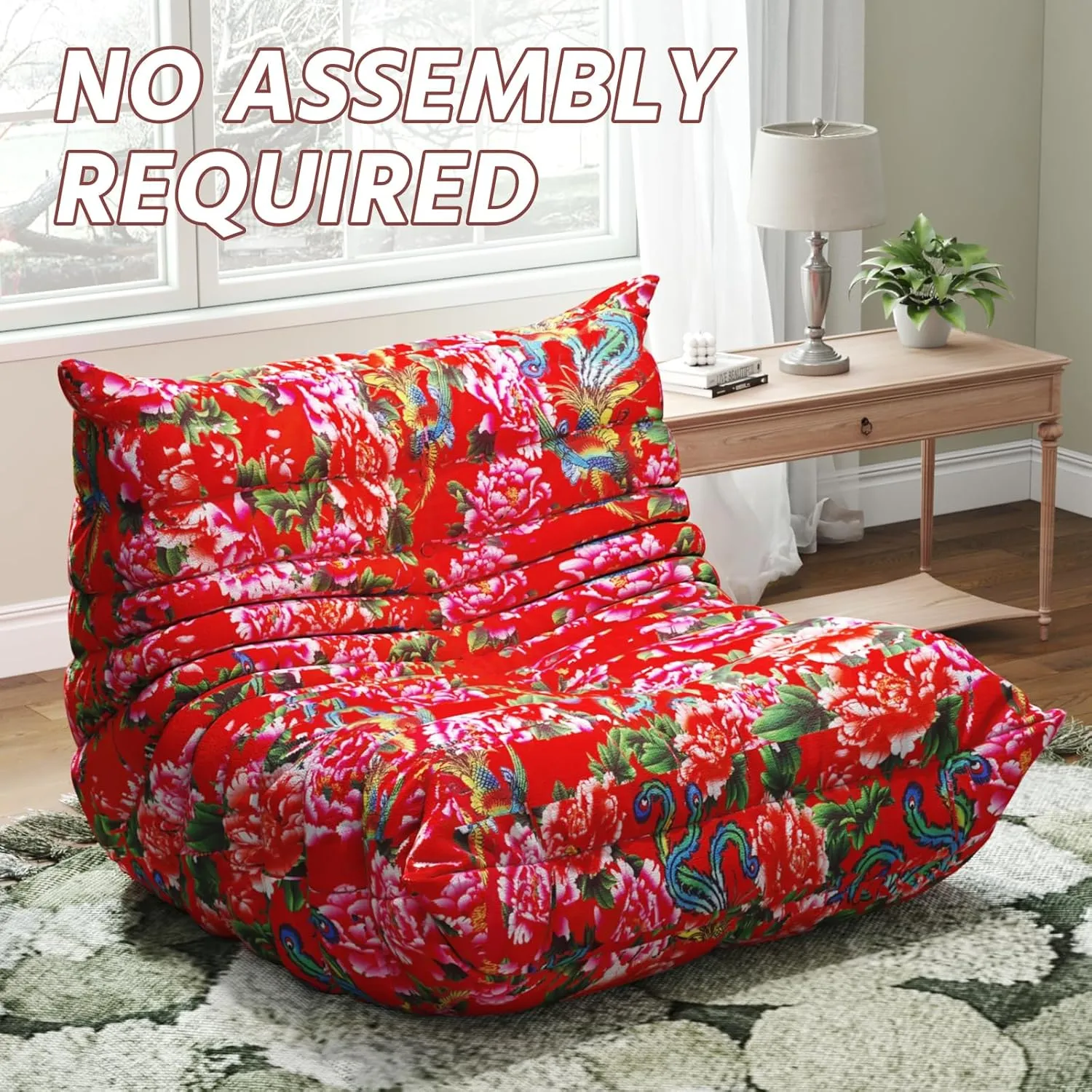 Bean Bag Chairs for Adults, Memory Foam Couch Single Sofa Chair, Soft Teddy Material Cozy Comfy Reading Nook Chairs, Floor Chair for Living Room Bedroom Office