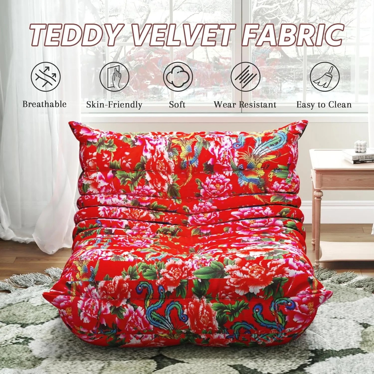 Bean Bag Chairs for Adults, Memory Foam Couch Single Sofa Chair, Soft Teddy Material Cozy Comfy Reading Nook Chairs, Floor Chair for Living Room Bedroom Office