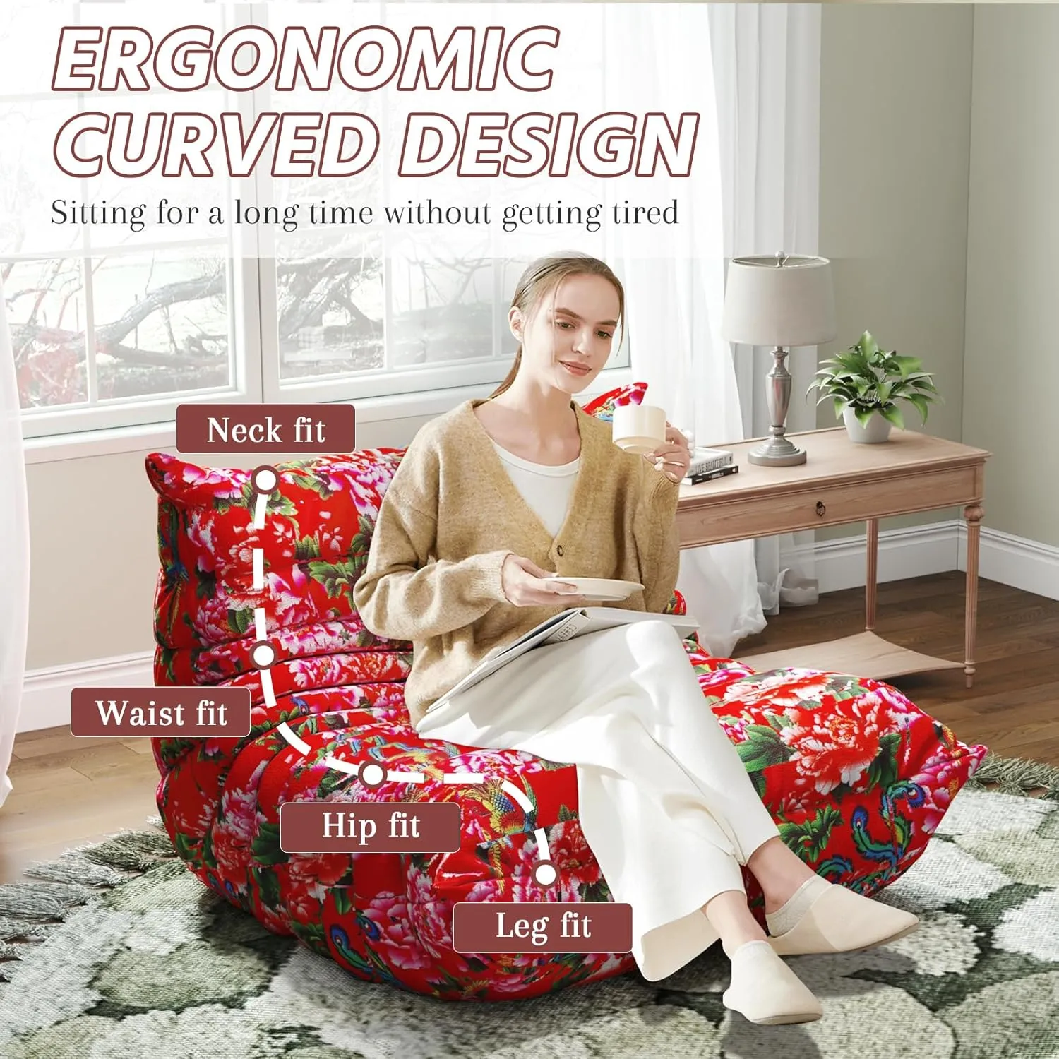Bean Bag Chairs for Adults, Memory Foam Couch Single Sofa Chair, Soft Teddy Material Cozy Comfy Reading Nook Chairs, Floor Chair for Living Room Bedroom Office