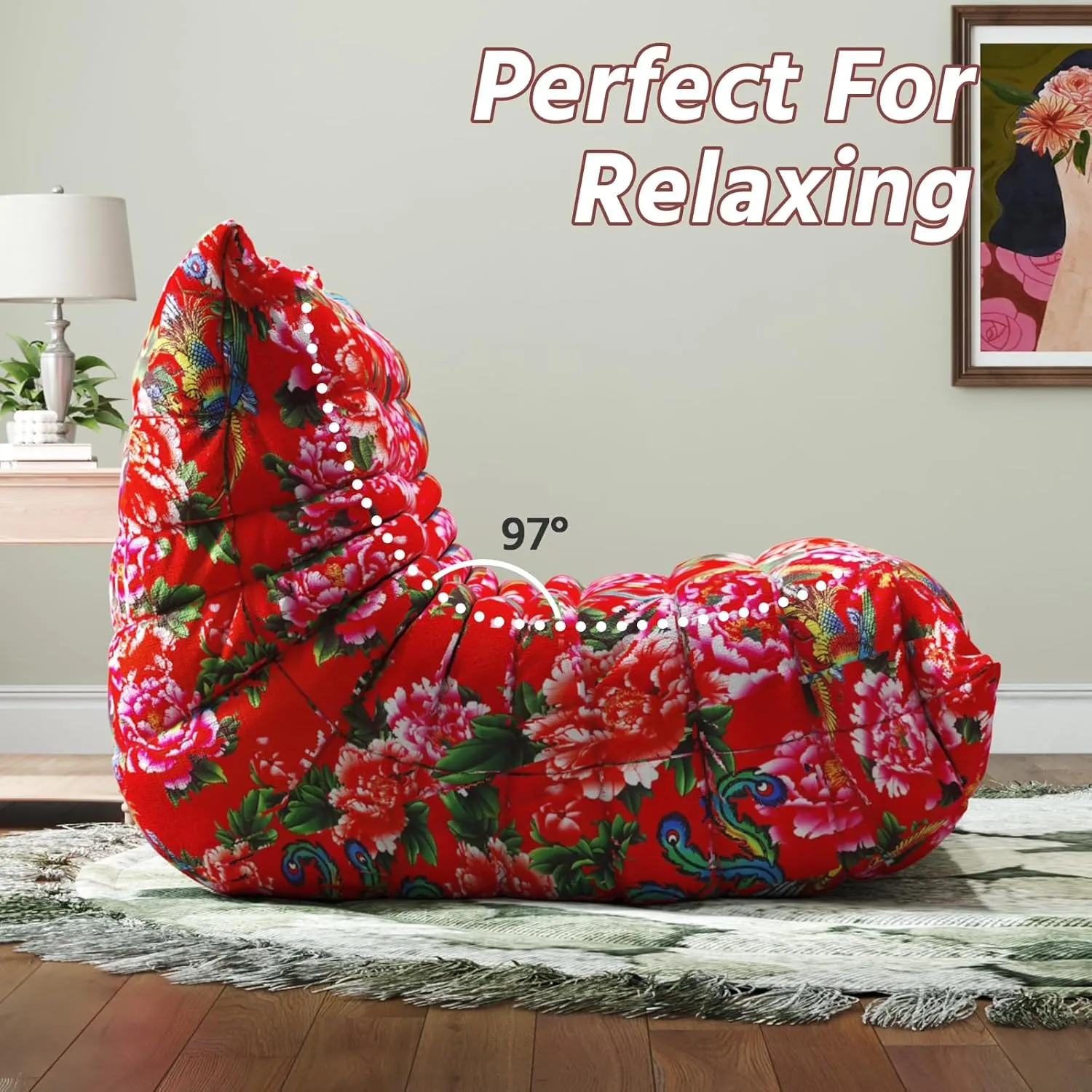 Bean Bag Chairs for Adults, Memory Foam Couch Single Sofa Chair, Soft Teddy Material Cozy Comfy Reading Nook Chairs, Floor Chair for Living Room Bedroom Office