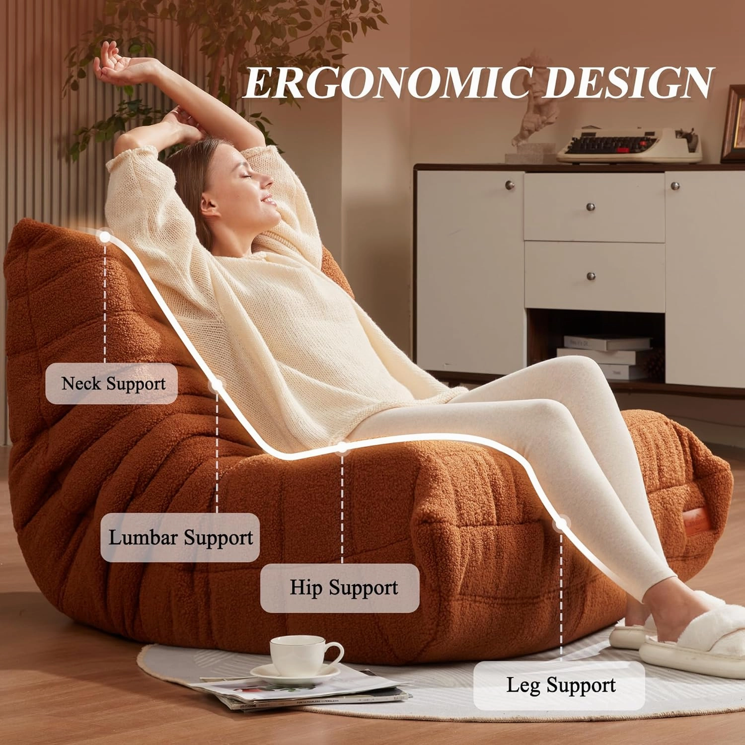 Bean Bag Chair Big Sofa Beanbag Chair for Adults Fireside Chair Bean Bag Lounger with Memory Foam Filled for Home,Apartment or Gaming Venue(Brown Teddy)