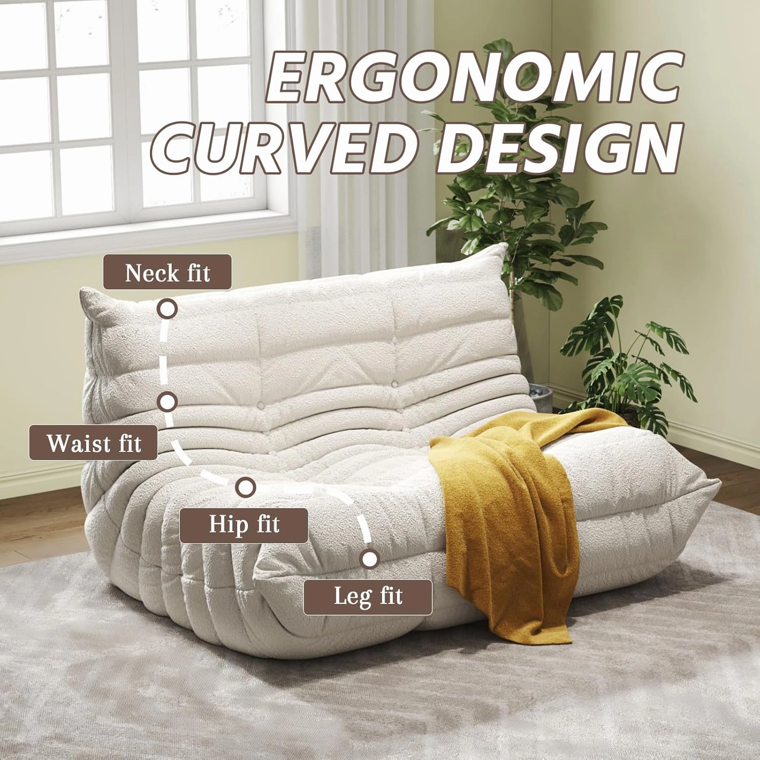 Bean Bag Chairs for Adults, BeanBag Reading Chair Memory Foam Couch, Floor Chair Soft Teddy Material, Comfy Reading Nook Chairs for Bedroom Living Room Office(Beige)
