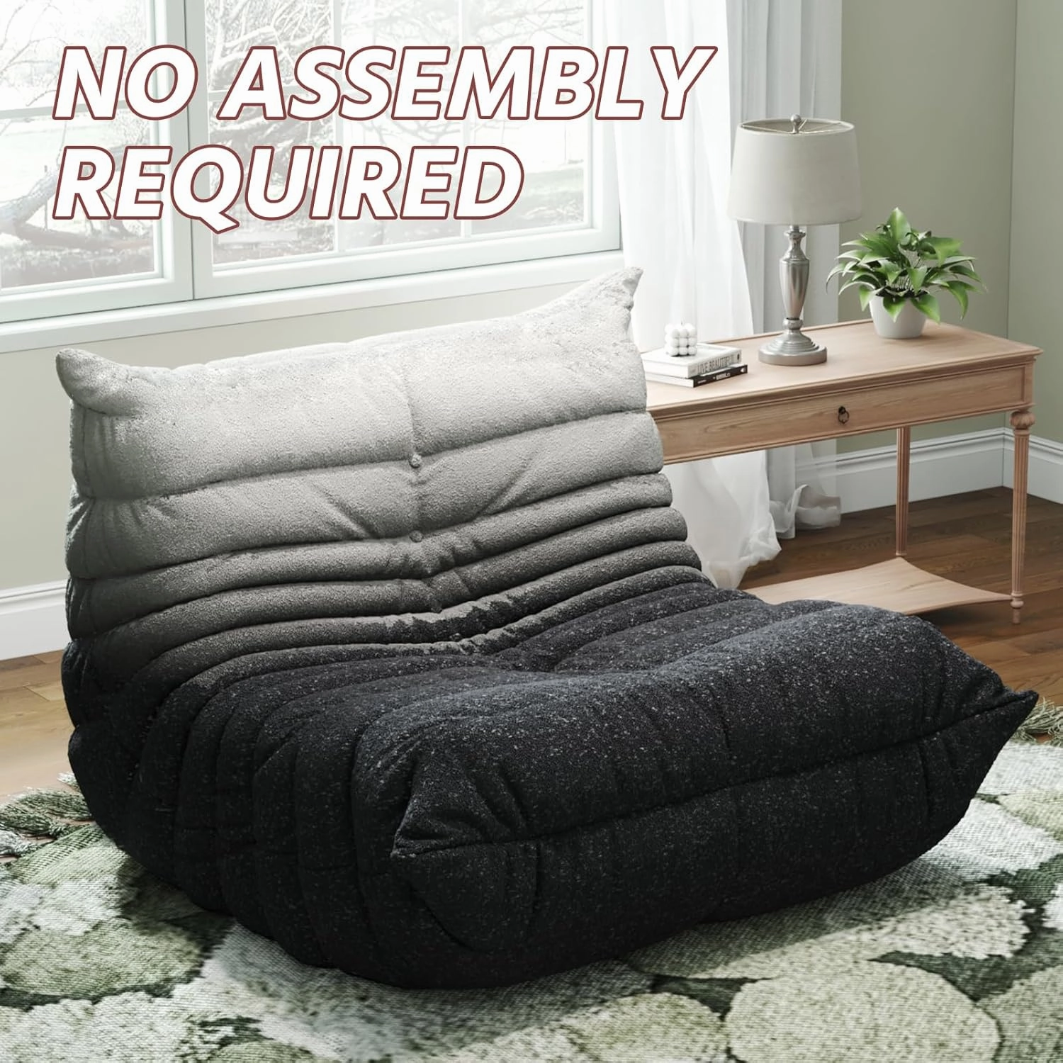 Bean Bag Chairs for Adults, Memory Foam Couch Single Sofa Chair, Soft Teddy Material Cozy Comfy Reading Nook Chairs, Floor Chair for Living Room Bedroom Office (Black-White)