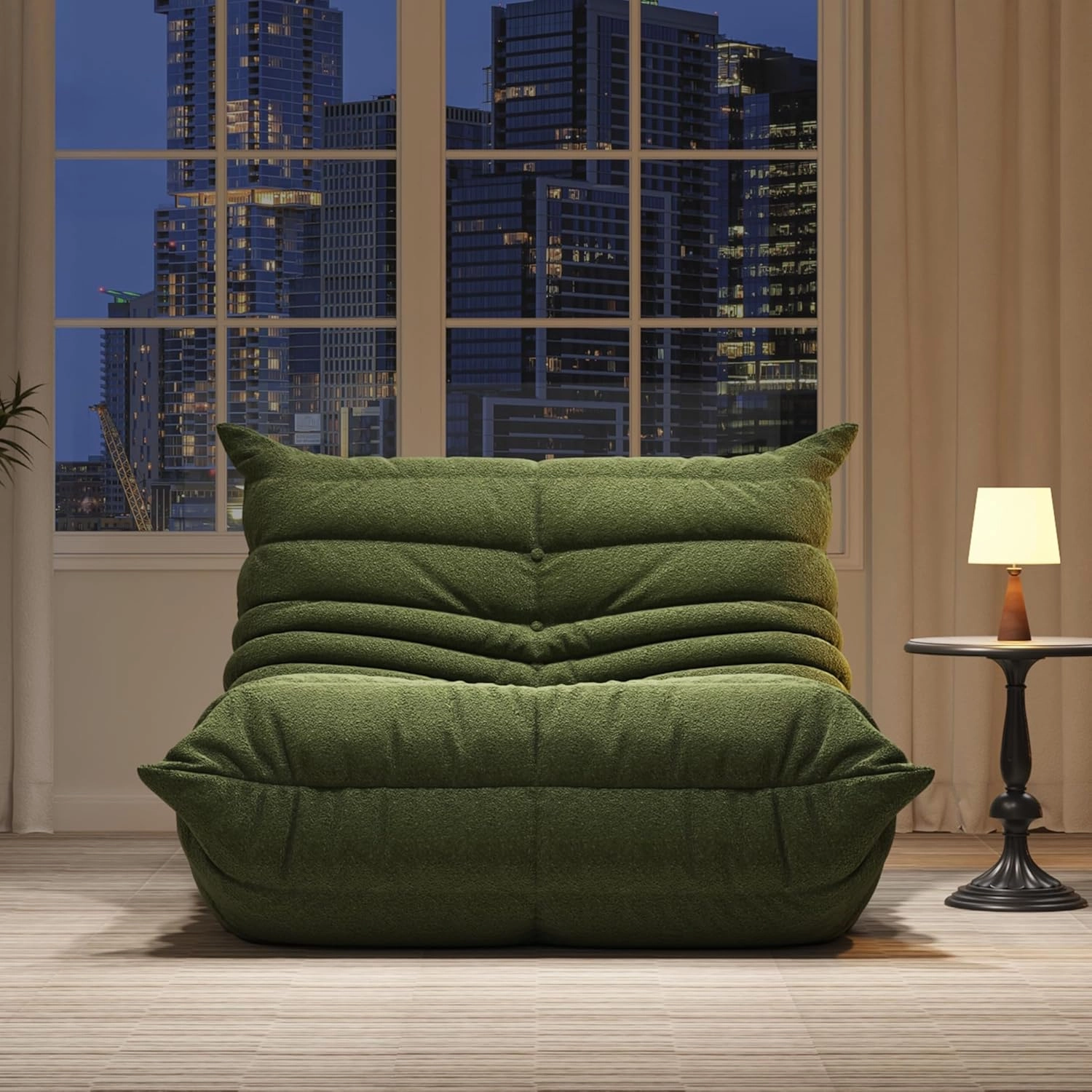 Bean Bag Chairs for Adults, Memory Foam Couch Single Sofa Chair, Soft Teddy Material Cozy Comfy Reading Nook Chairs, Floor Chair for Living Room Bedroom Office (Green)
