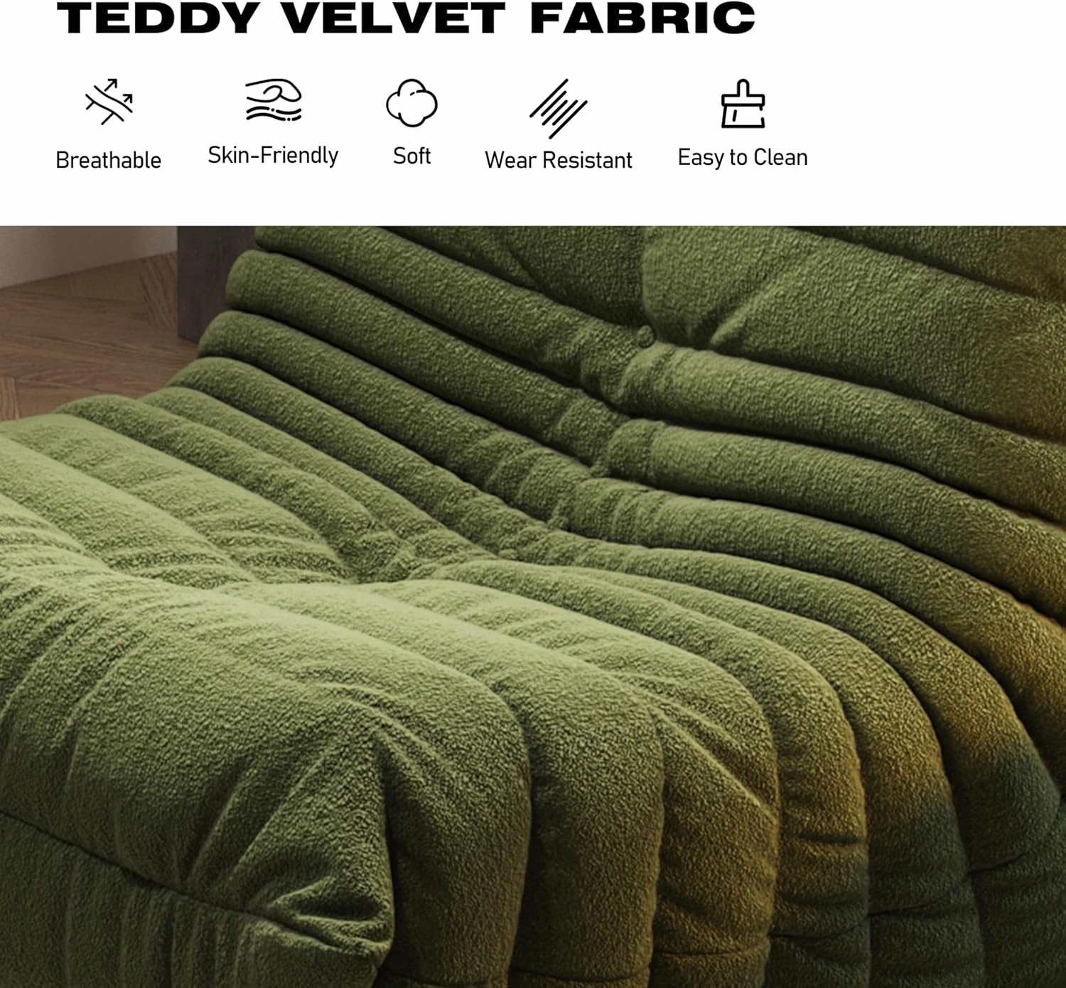 Bean Bag Chairs for Adults, Memory Foam Couch Single Sofa Chair, Soft Teddy Material Cozy Comfy Reading Nook Chairs, Floor Chair for Living Room Bedroom Office (Green)