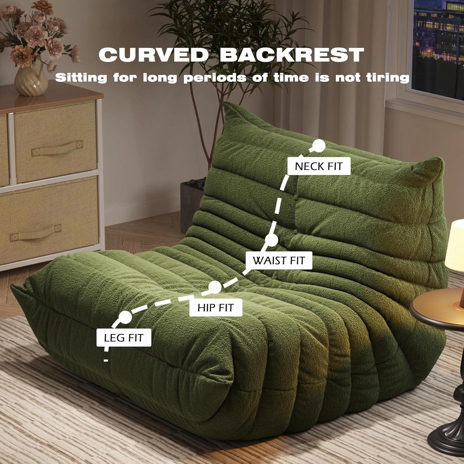 Bean Bag Chairs for Adults, Memory Foam Couch Single Sofa Chair, Soft Teddy Material Cozy Comfy Reading Nook Chairs, Floor Chair for Living Room Bedroom Office (Green)