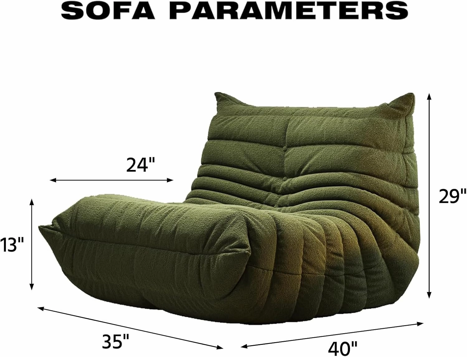 Bean Bag Chairs for Adults, Memory Foam Couch Single Sofa Chair, Soft Teddy Material Cozy Comfy Reading Nook Chairs, Floor Chair for Living Room Bedroom Office (Green)
