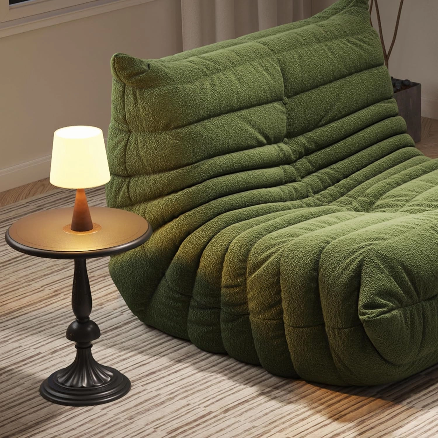 Bean Bag Chairs for Adults, Memory Foam Couch Single Sofa Chair, Soft Teddy Material Cozy Comfy Reading Nook Chairs, Floor Chair for Living Room Bedroom Office (Green)