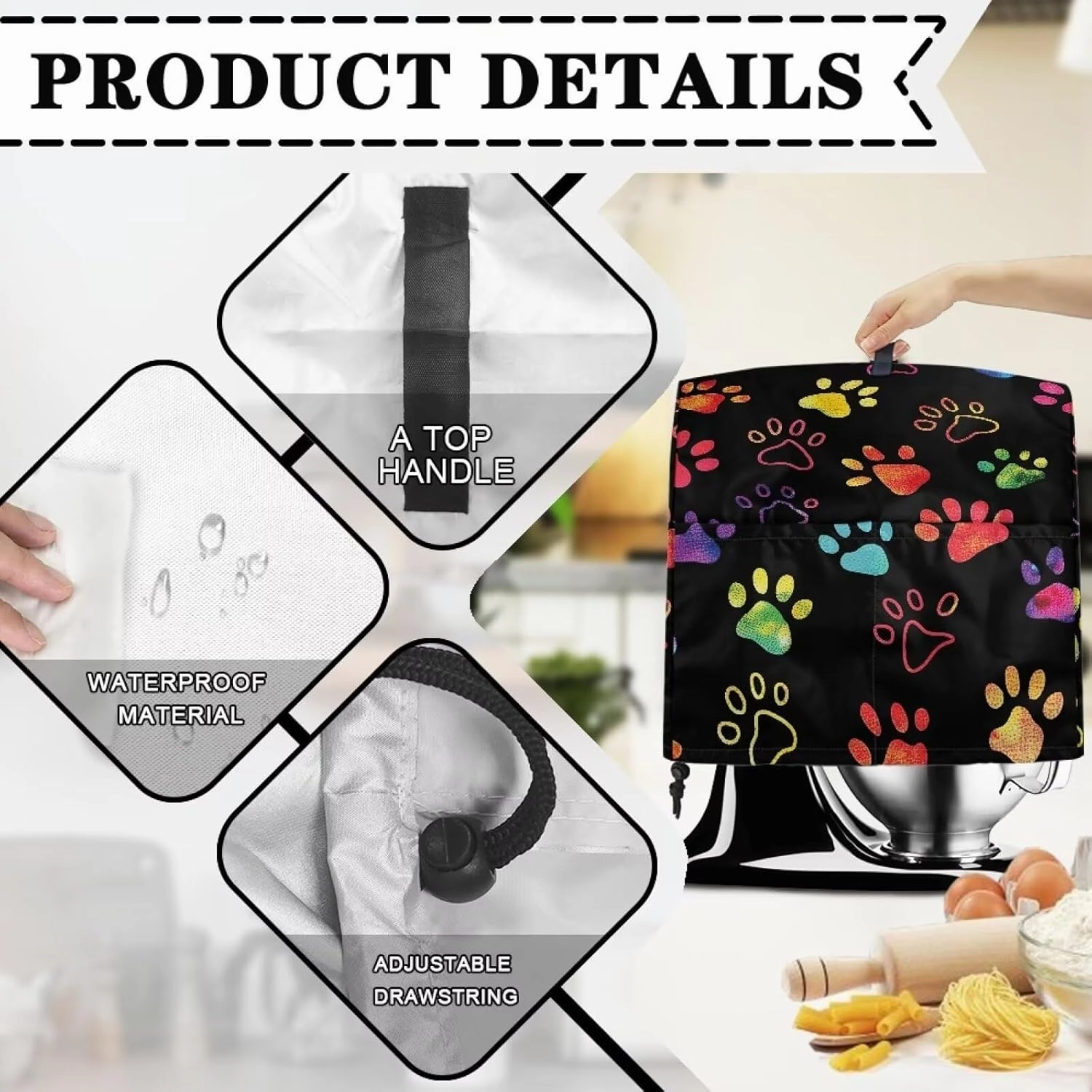 Bear Paw Print Cooking Machine Dust Cover with Handle Pocket, 4.5-5 Quart Kitchen Appliance Covers, Suitable for Coffee Makers, Blenders and Other Small Appliances