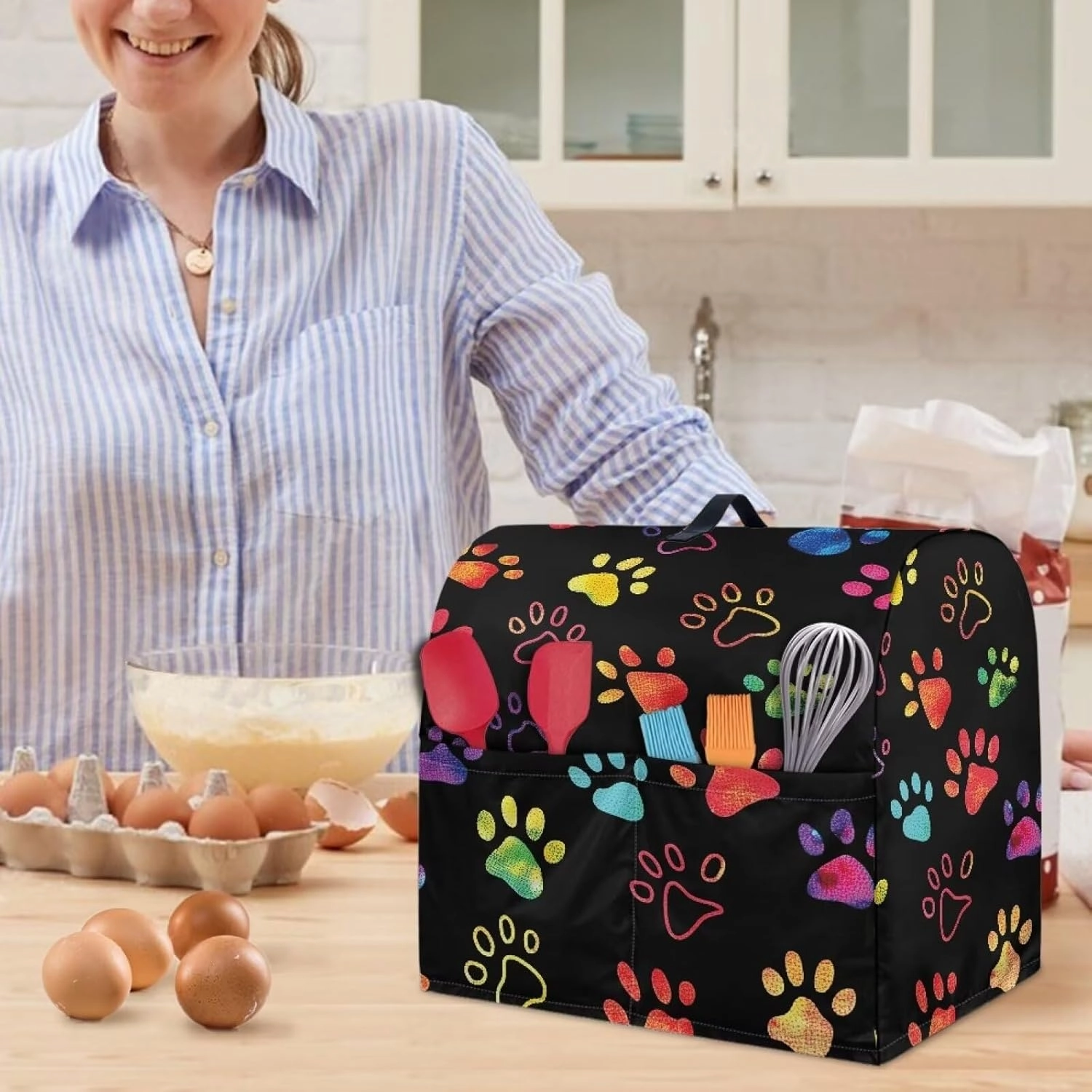 Bear Paw Print Cooking Machine Dust Cover with Handle Pocket, 4.5-5 Quart Kitchen Appliance Covers, Suitable for Coffee Makers, Blenders and Other Small Appliances