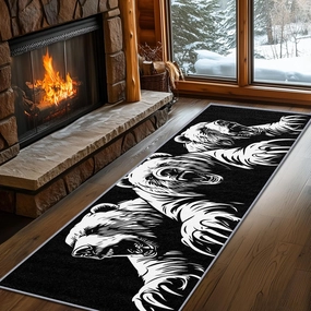 Bear Rugs for Living Room, Bear Runners for Hallways, 4x12ft, Man Cave Black and White Wildlife Runner Rug, Teens Cabin Animal Washable Non Slip Carpet Runner - Bear Home Decor
