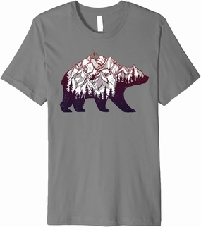 Bear Silhouette with Snowy Mountain Range T-Shirt Premium T-Shirt