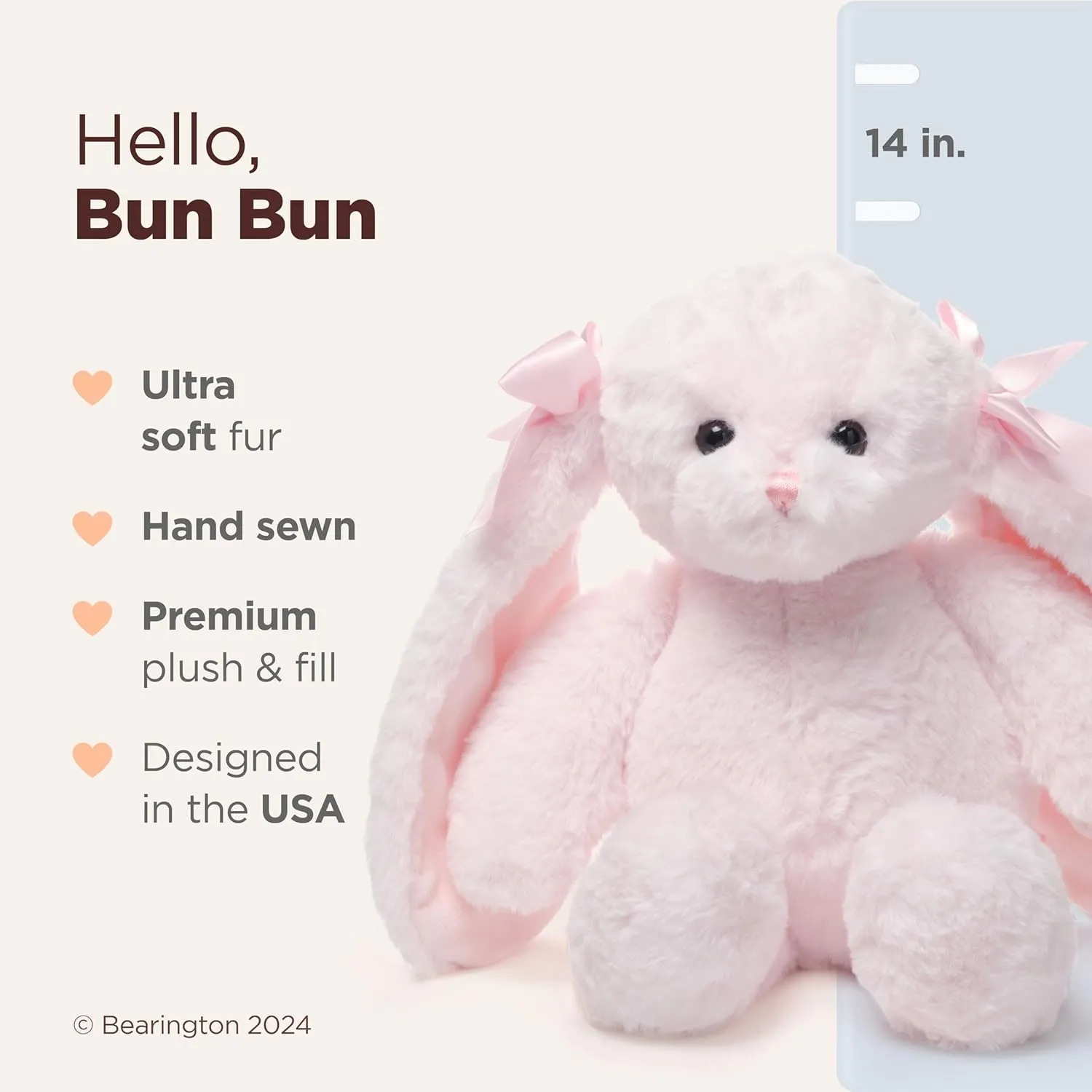 Bearington Bun Bun The Plush Easter Bunny, 14 Inch Pink Bunny Easter Stuffed Animal
