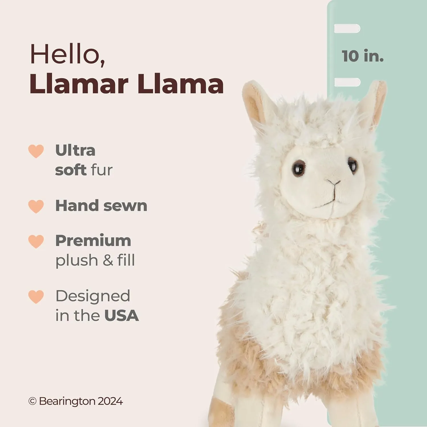 Bearington Collection Llamar Plush Llama Stuffed Animal, 10 inches