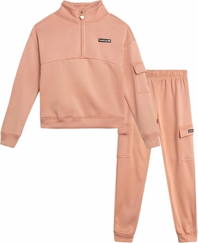 bebe Girls' Jogger Set - 2 Piece Fleece Mock Neck Quarter Zip Pullover Sweatshirt and Cargo Jogger Pants for Girls (7-12)