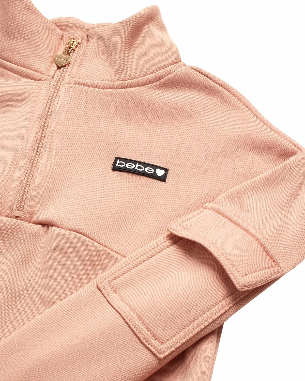 bebe Girls' Jogger Set - 2 Piece Fleece Mock Neck Quarter Zip Pullover Sweatshirt and Cargo Jogger Pants for Girls (7-12)