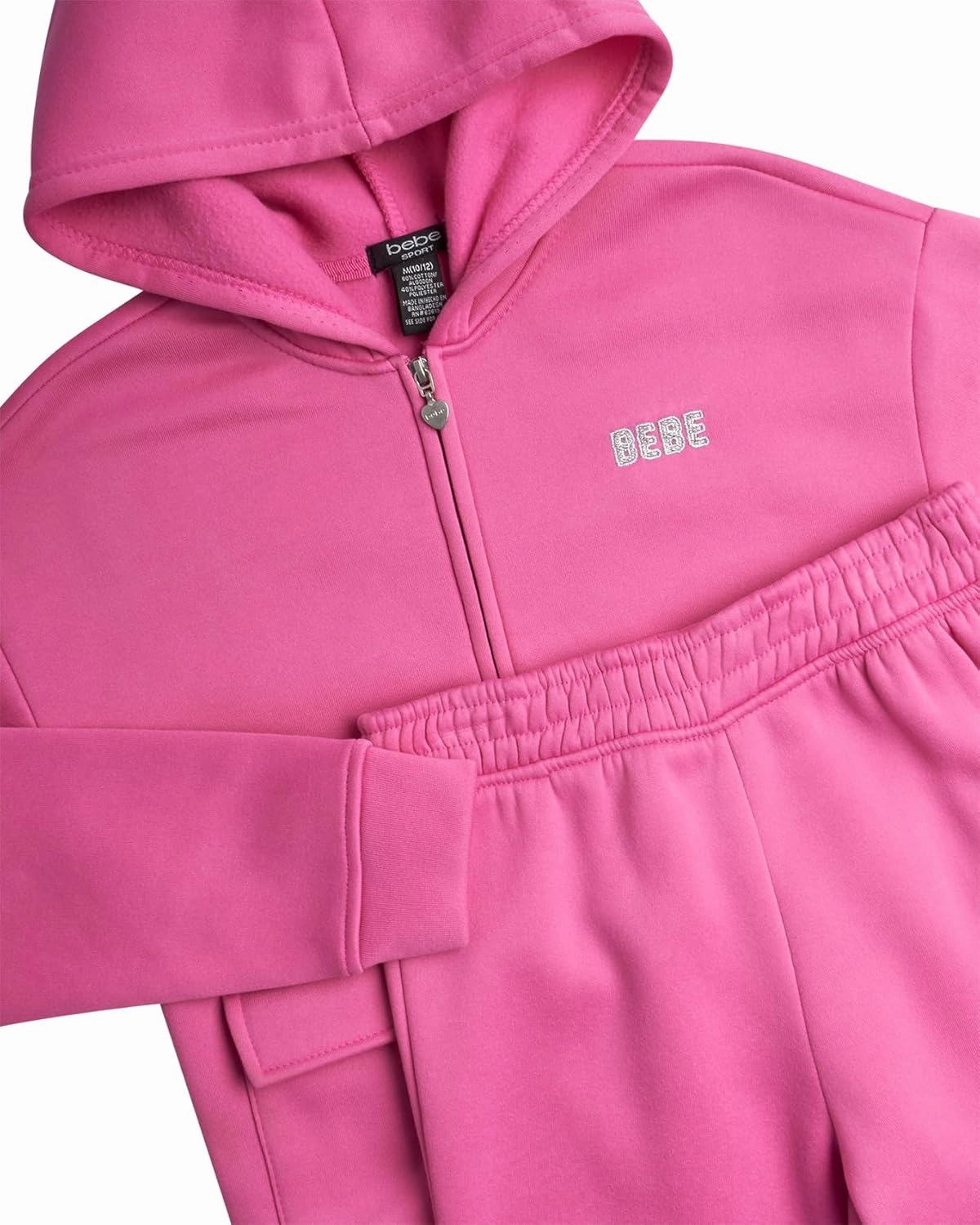 bebe Girls' Sweatsuit Set - 2 Piece Soft Fleece Full Zip Up Hoodie and Cargo Pants Set for Girls (7-12)