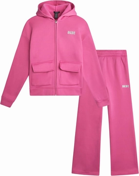 bebe Girls' Sweatsuit Set - 2 Piece Soft Fleece Full Zip Up Hoodie and Cargo Pants Set for Girls (7-12)