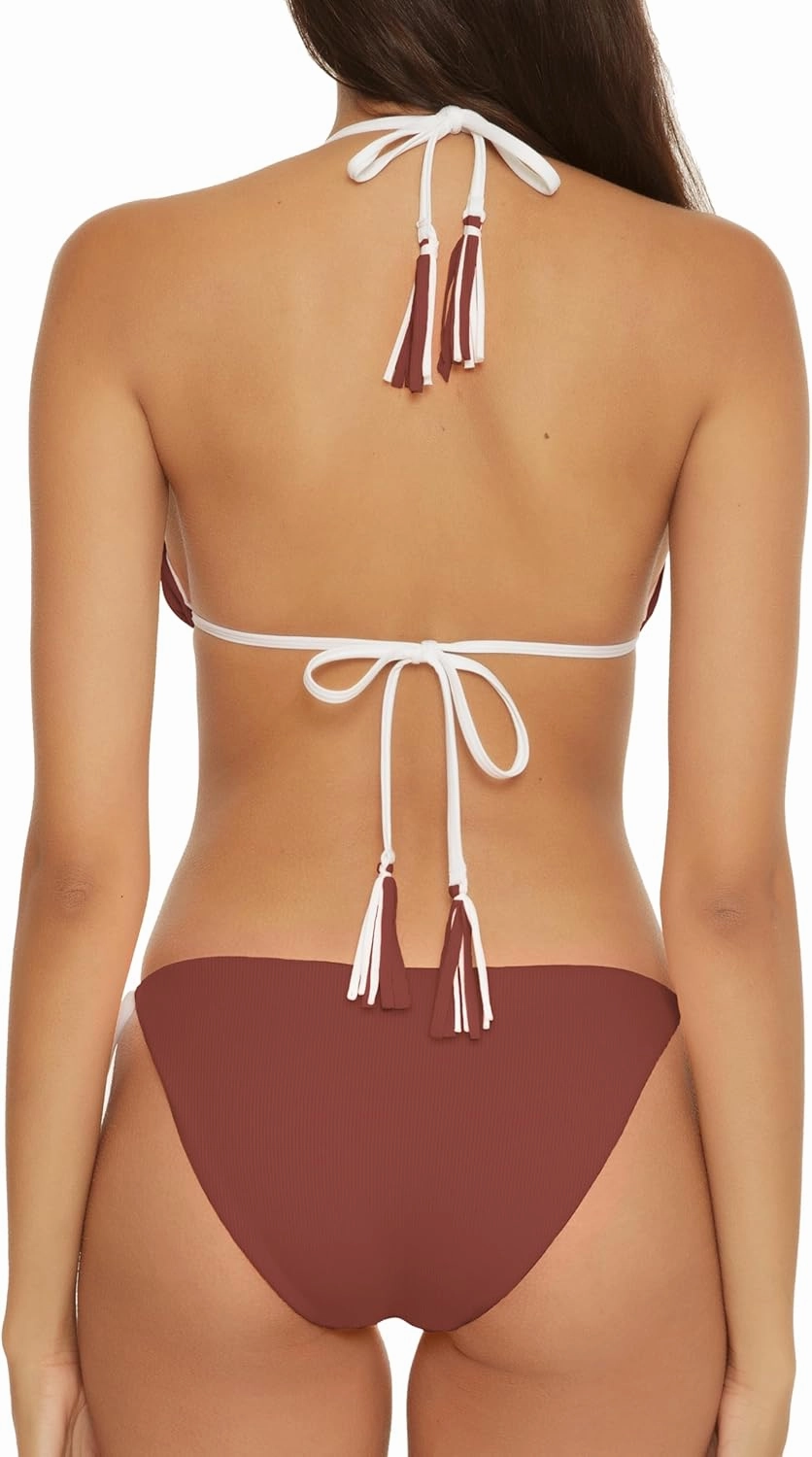 BECCA Women's Modern Edge Reversible Triangle Top and Tie Side Bottom Bikini Set, Adjustable, Two Piece Swimsuits