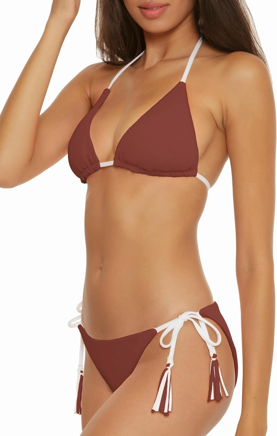 BECCA Women's Modern Edge Reversible Triangle Top and Tie Side Bottom Bikini Set, Adjustable, Two Piece Swimsuits
