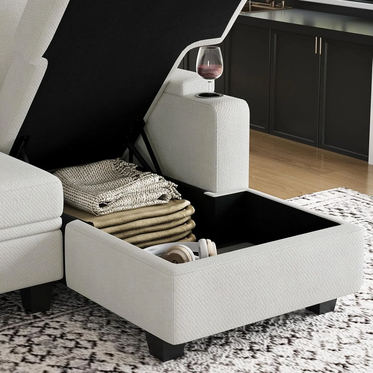Belffin Sleeper Sofa Modular Sectional Pull Out Couch Bed U Shaped Sofa Couch for Living Room with Storage Chaise. White