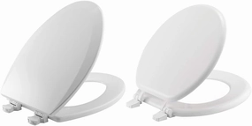 Bemis 1500EC 000 Toilet Seat with Easy Clean & Change Hinges, Elongated, Durable Enameled Wood, White and BEMIS 400TTA 000 Economy Toilet Seat, Durable Enameled Wood, ROUND, White