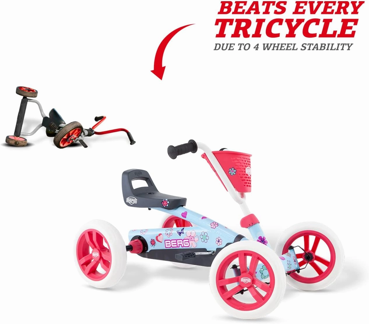 BERG Pedal Kart Buzzy Bloom | Pedal Go Kart, Kids Ride On Toys | Pedal Cars for Kids 2-5 | Outdoor Toys Go Cart for Boys & Girls | Safe 4-Wheel Stability, EVA Tires
