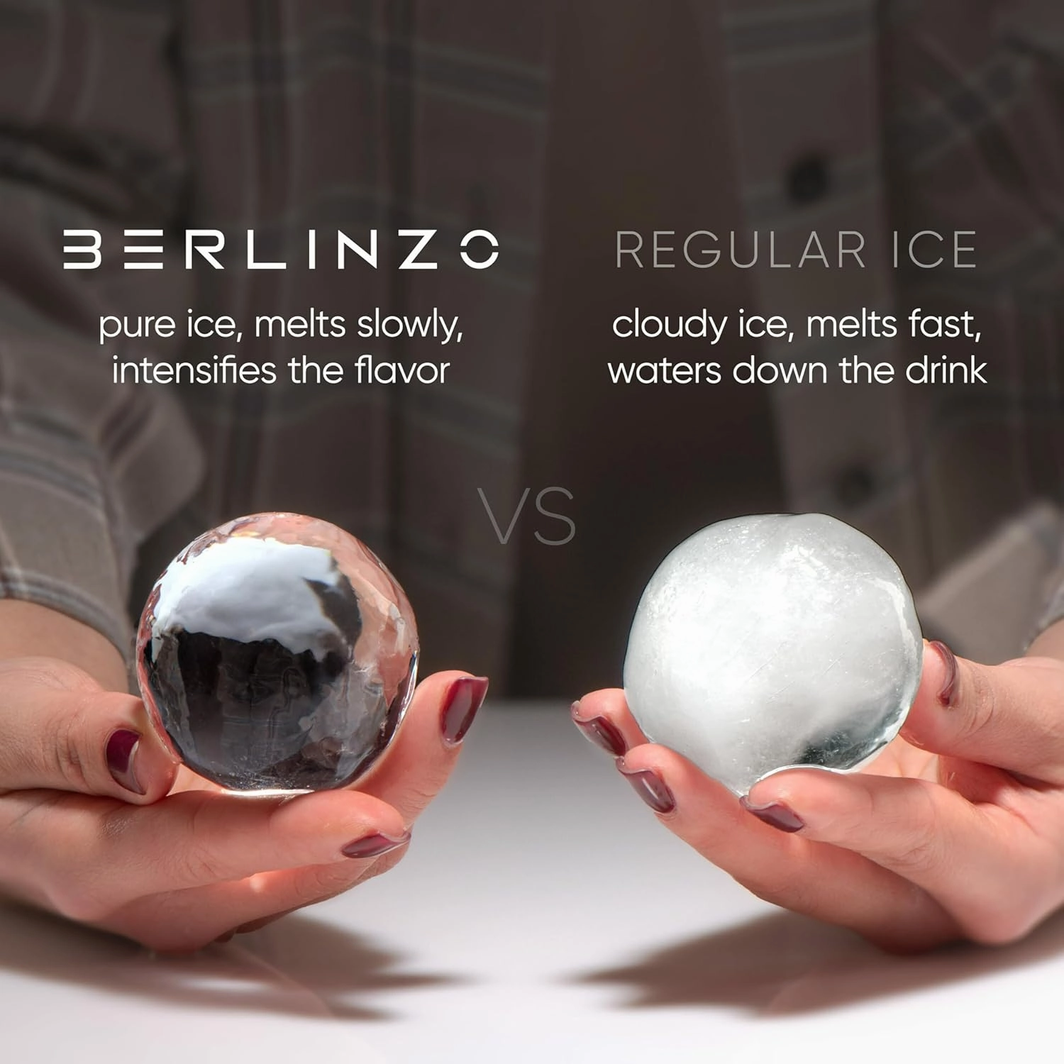 Berlinzo Premium Clear Ice Ball Maker Mold - 2 Large 2.4" Crystal Clear Ice Balls for Whiskey, Cocktails & Bourbon, Easy-to-Remove Ice Sphere Mold - Storage Bag & Ice Stamp Press Ring Included, Black