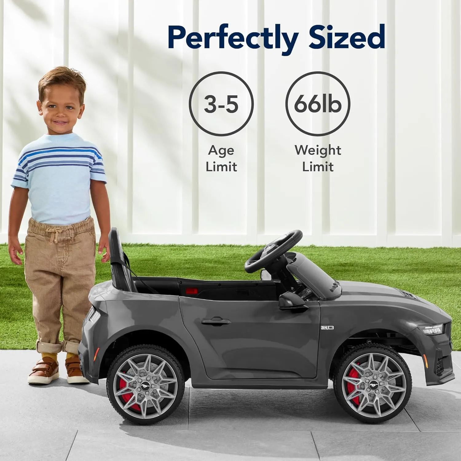 Best Choice Products Kids 12V Electric Ride On Car Officially Licensed Ford Mustang w/Parent Control, LED Lights, 2 Speeds, Bluetooth - Gray